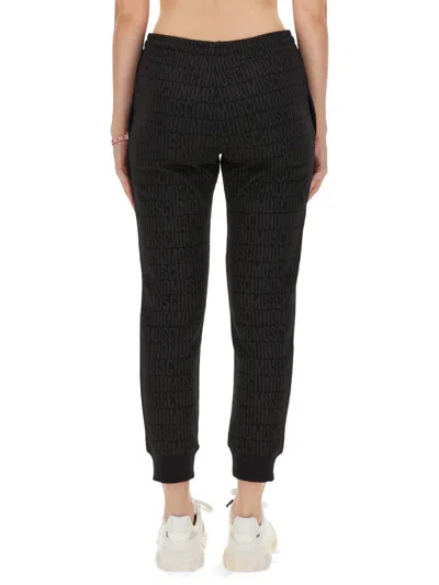 Moschino Cotton Joggers With Ribbed Elastic Waist In Black