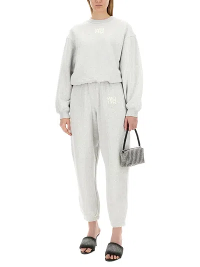 Alexander Wang Puff Logo Sweatpant In Structured Terry In Gray