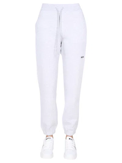 Msgm Jogging Pants With Logo Print In White