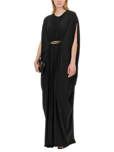 Tom Ford Satin Jersey Kaftan With Golden Belt In Black