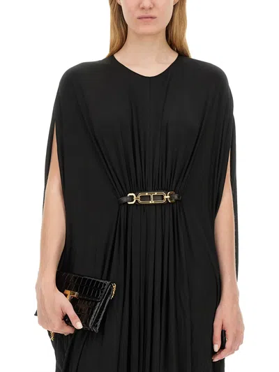 Tom Ford Satin Jersey Kaftan With Golden Belt In Black
