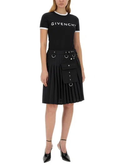 Givenchy Jupe Kilt En Laine Et Mohair In Black