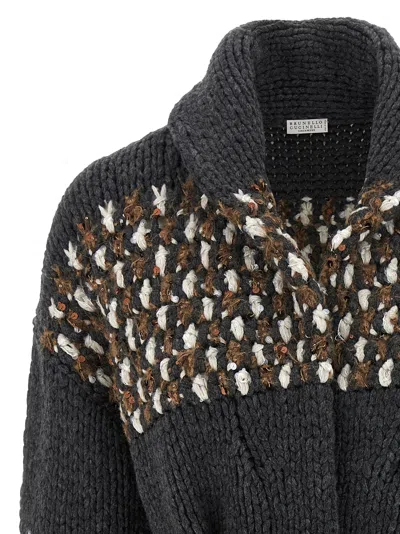 Brunello Cucinelli Knit Cardigan Sweaters And Cardigans Multicolor In Gray