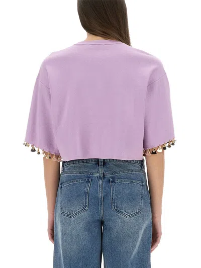 Rabanne Women's Knitted Cropped T Shirt In Purple