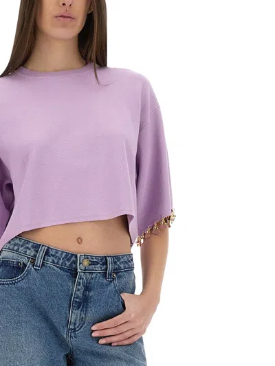 Rabanne Women's Knitted Cropped T Shirt In Purple