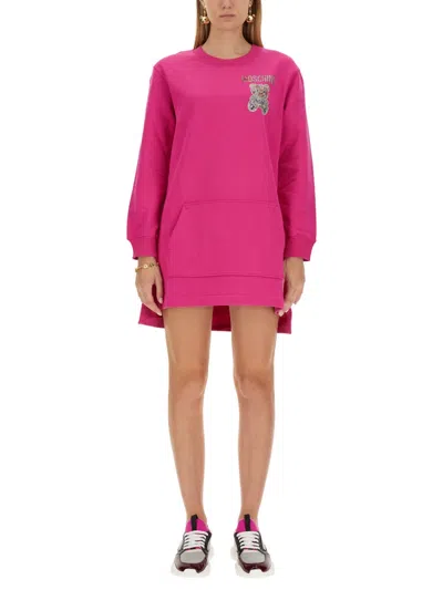Moschino Knit Dress Front Pocket In Pink