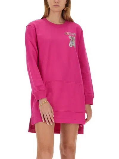 Moschino Knit Dress Front Pocket In Pink