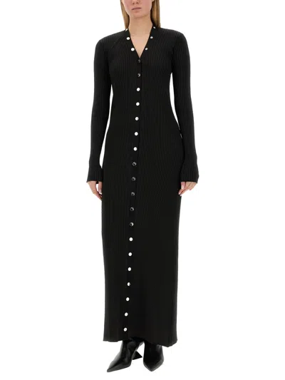 Attico Long Cardigan Dress In Black