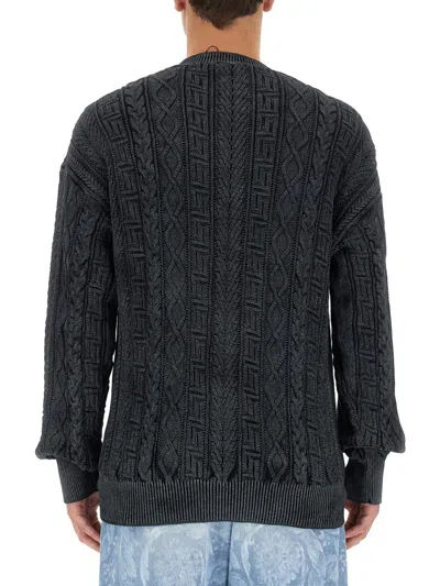 Versace Knit With Greek Braid Work In Gray