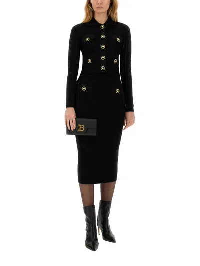 Balmain Viscose-blend Knit Midi Skirt In Black