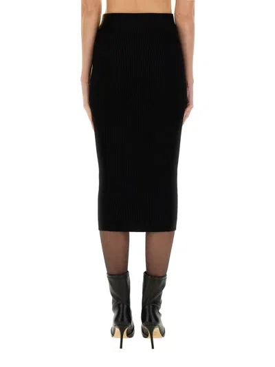 Balmain Viscose-blend Knit Midi Skirt In Black