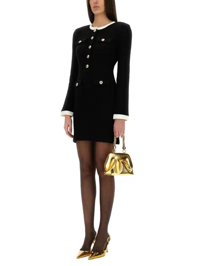 Self-portrait Short Knitted Dress With Buttons In Black