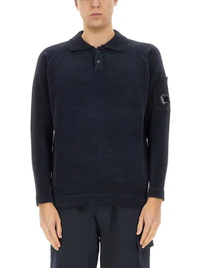 C.p. Company Polo Collar Arm Pocket Knitted In Black