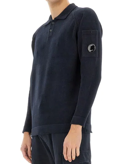 C.p. Company Polo Collar Arm Pocket Knitted In Black