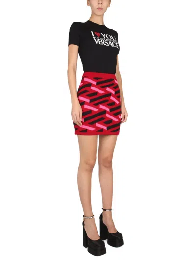 Versace La Greca Knit Skirt In Multi
