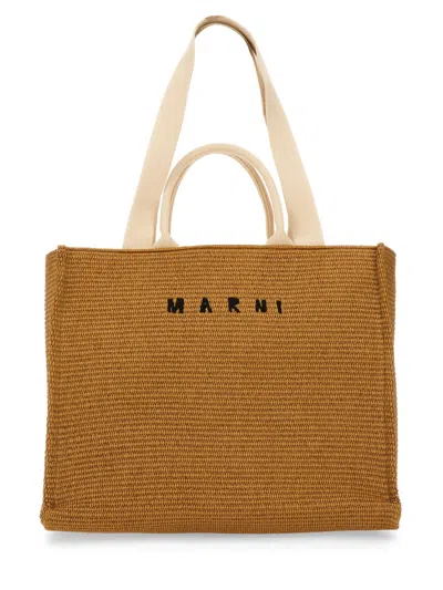 Marni Large Raffia Effect Fabric Tote Bag
