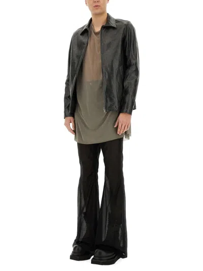 Rick Owens Calf Leather Bauhaus Jacket With Classic Collar In Black