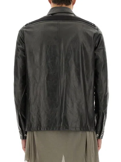 Rick Owens Calf Leather Bauhaus Jacket With Classic Collar In Black