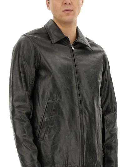 Rick Owens Calf Leather Bauhaus Jacket With Classic Collar In Black