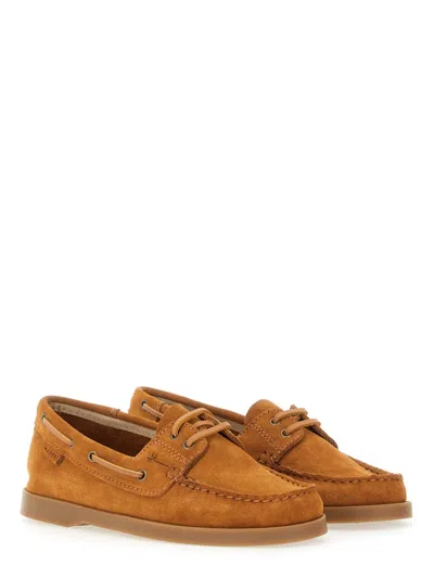 Manebi Leather Boat Moccasin In Brown