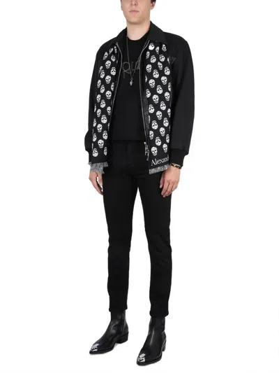 Alexander Mcqueen Leather And Fabric Bomber Jacket In Black
