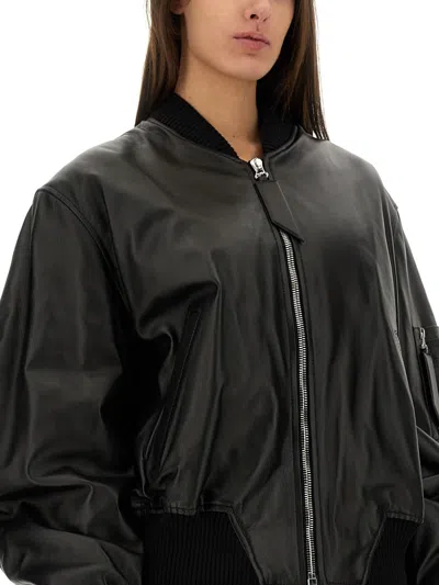 Attico Anja Leather Bomber Jacket In Black