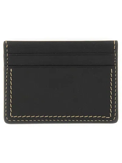 Jil Sander Stitched Leather Card Holder In Black