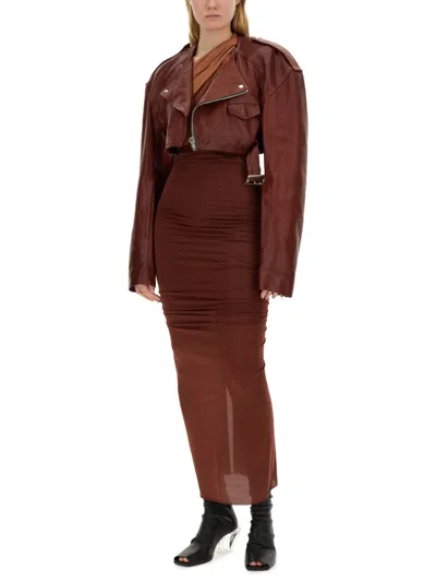 Rick Owens Belted Cropped Biker Jacket In Burgundy