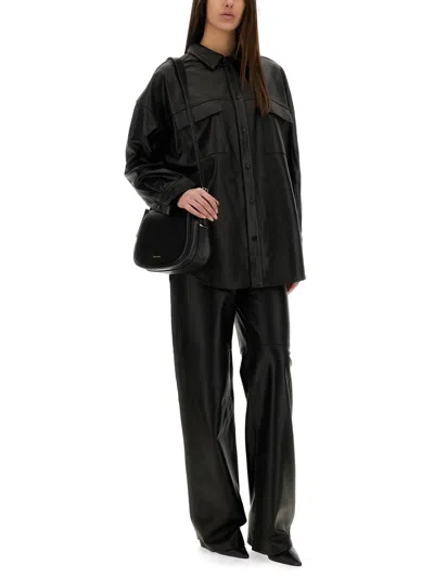 Michael Kors Black Leather Oversize Shirt In Black
