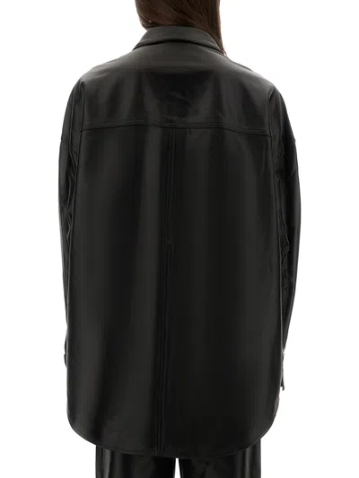 Michael Kors Black Leather Oversize Shirt In Black