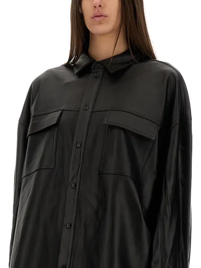 Michael Kors Black Leather Oversize Shirt In Black