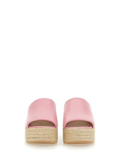 Moschino Pink Leather Sandal With Jute-wrapped Platform