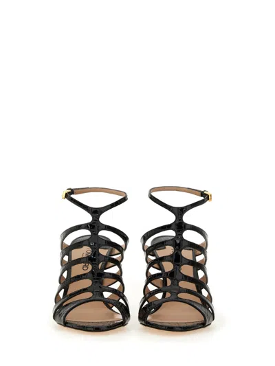 Tom Ford 85mm Carine Croc Embossed Leather Sandal In Black
