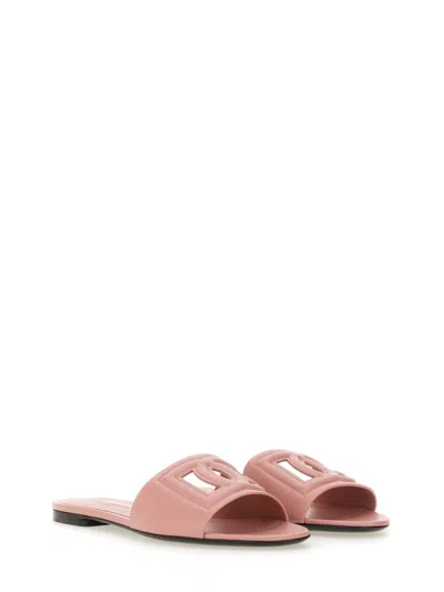 Dolce & Gabbana Dg Logo Leather Flat Sandals In Pink