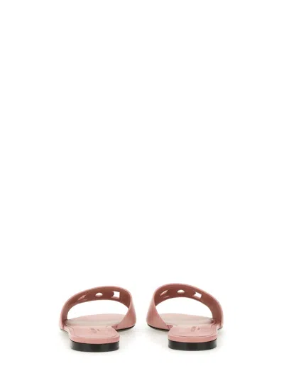 Dolce & Gabbana Dg Logo Leather Flat Sandals In Pink