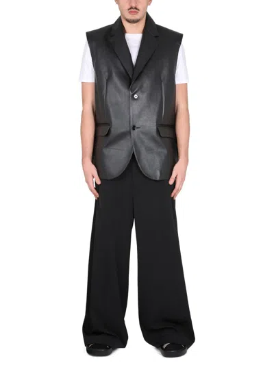 Mm6 Maison Margiela Leather Vest Sleeveless Flap Pockets In Black