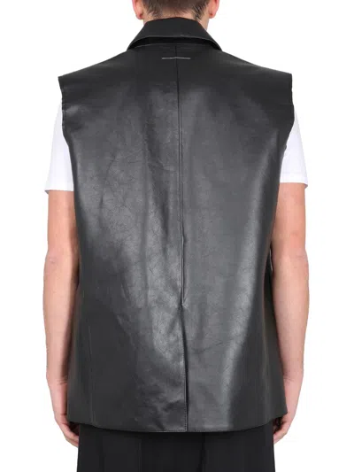 Mm6 Maison Margiela Leather Vest Sleeveless Flap Pockets In Black