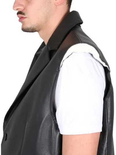 Mm6 Maison Margiela Leather Vest Sleeveless Flap Pockets In Black