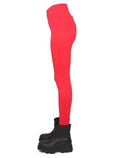 Msgm Logo Leggings With Elastic High Waistband In Red