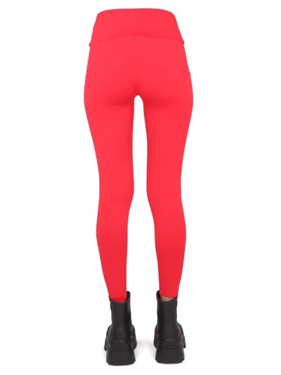 Msgm Logo Leggings With Elastic High Waistband In Red