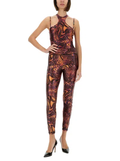 Versace Jeans Couture Slim Fit Printed Activewear Leggings In Brown