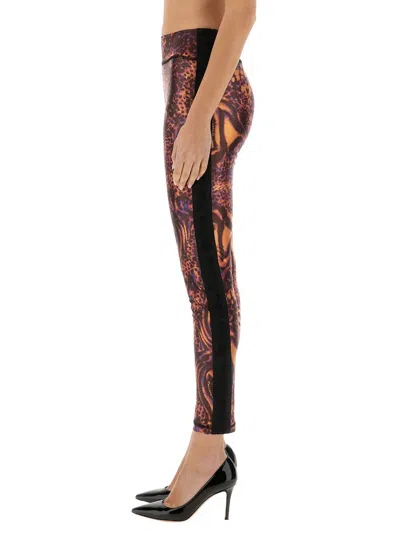 Versace Jeans Couture Slim Fit Printed Activewear Leggings In Brown