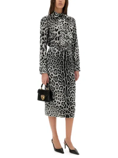 Dolce & Gabbana Leopard Print Silk Satin Shirt In Black