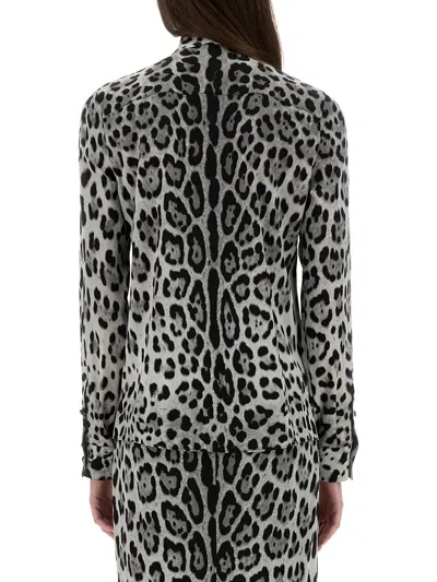 Dolce & Gabbana Leopard Print Silk Satin Shirt In Black