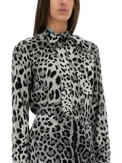 Dolce & Gabbana Leopard Print Silk Satin Shirt In Black