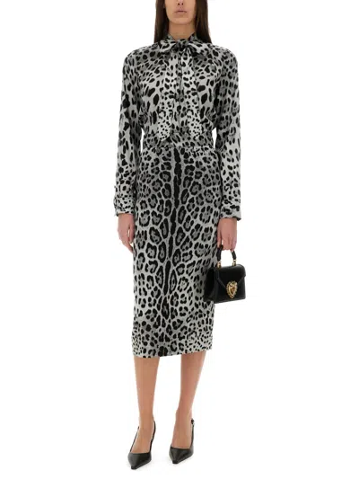 Dolce & Gabbana Charmeuse Midi Pencil Skirt In Brown