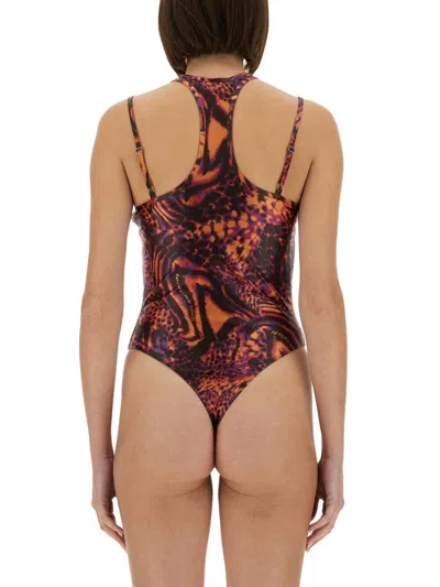 Versace Jeans Couture Bold Print Halterneck High-cut Leg Swimsuit In Multi