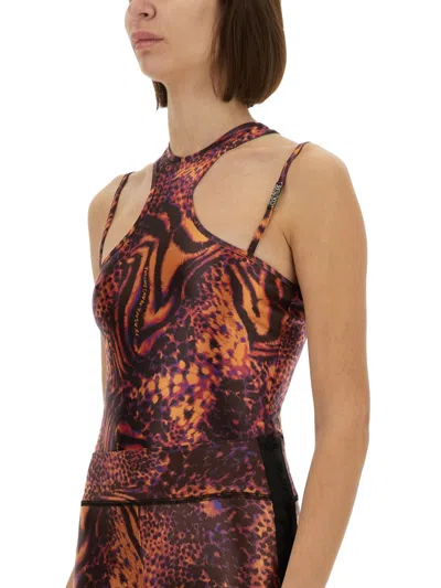 Versace Jeans Couture Bold Print Halterneck High-cut Leg Swimsuit In Multi