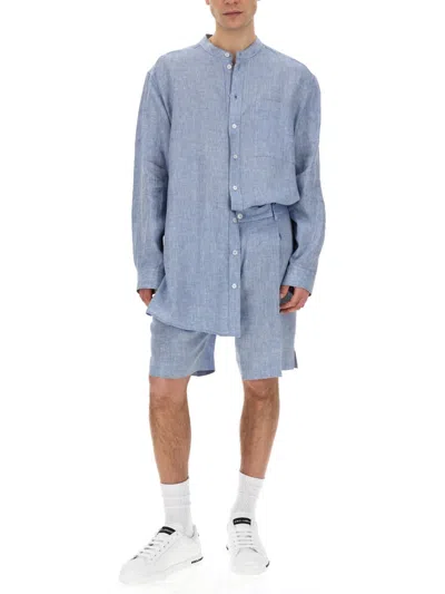 Dolce & Gabbana Men's Linen Bermuda Shorts In Blue