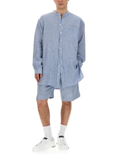 Dolce & Gabbana Men's Linen Bermuda Shorts In Blue